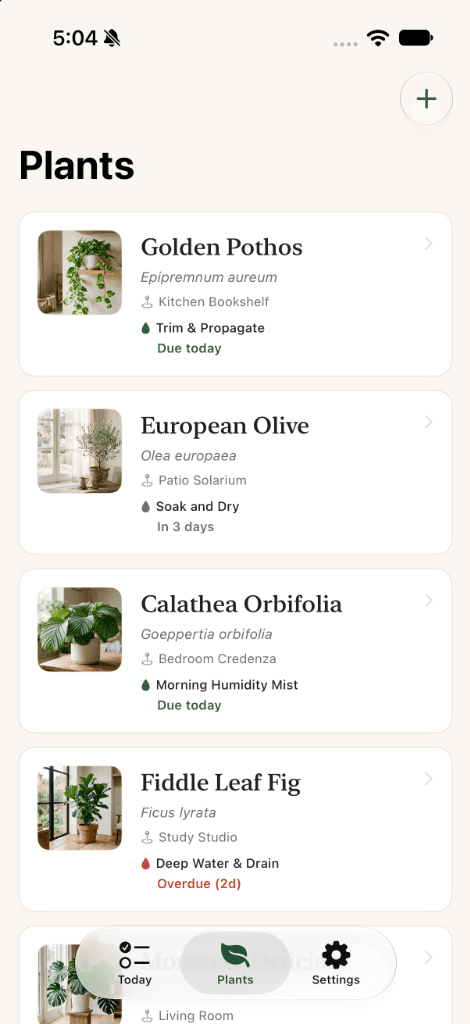 Grovu Plants Collection Screen